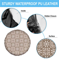 Beige Palaka Quilt Hawaii Spare Tire Cover Hawaiian Tropical Monstera Sea Turtle