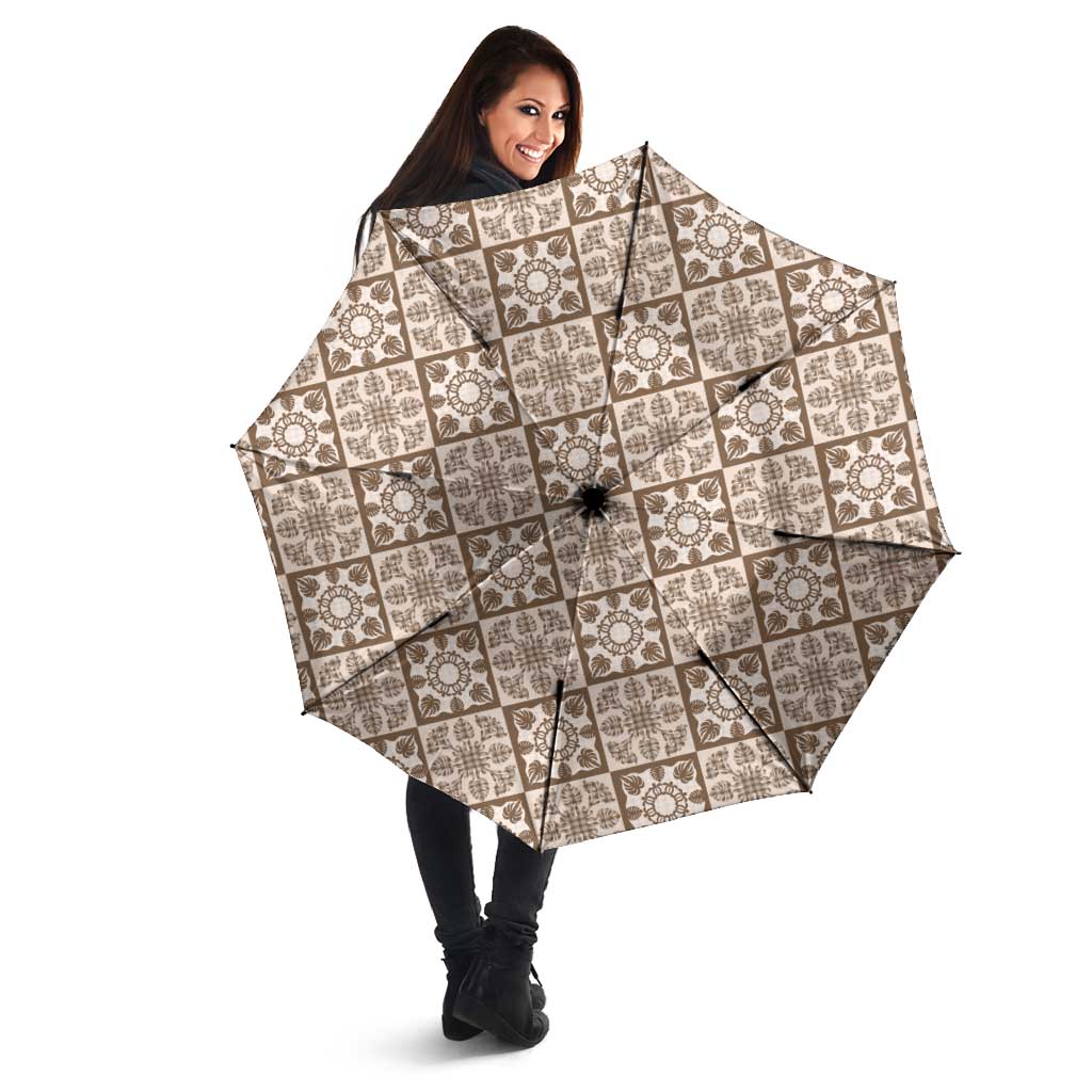 Beige Palaka Quilt Hawaii Umbrella Hawaiian Tropical Monstera Sea Turtle