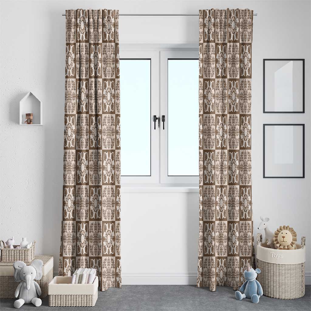 Beige Palaka Quilt Hawaii Window Curtain Hawaiian Tropical Monstera Sea Turtle