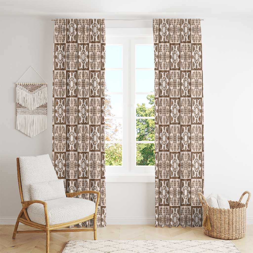 Beige Palaka Quilt Hawaii Window Curtain Hawaiian Tropical Monstera Sea Turtle