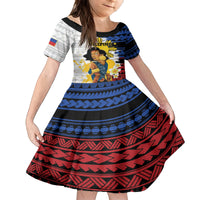 Personalised Philippines Women's Day Family Matching Puletasi and Hawaiian Shirt Filipino Golden Sun With Polynesian Pattern LT14 Daughter's Dress Red - Polynesian Pride