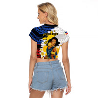 Personalised Philippines Women's Day Raglan Cropped T Shirt Filipino Golden Sun With Polynesian Pattern LT14 - Polynesian Pride