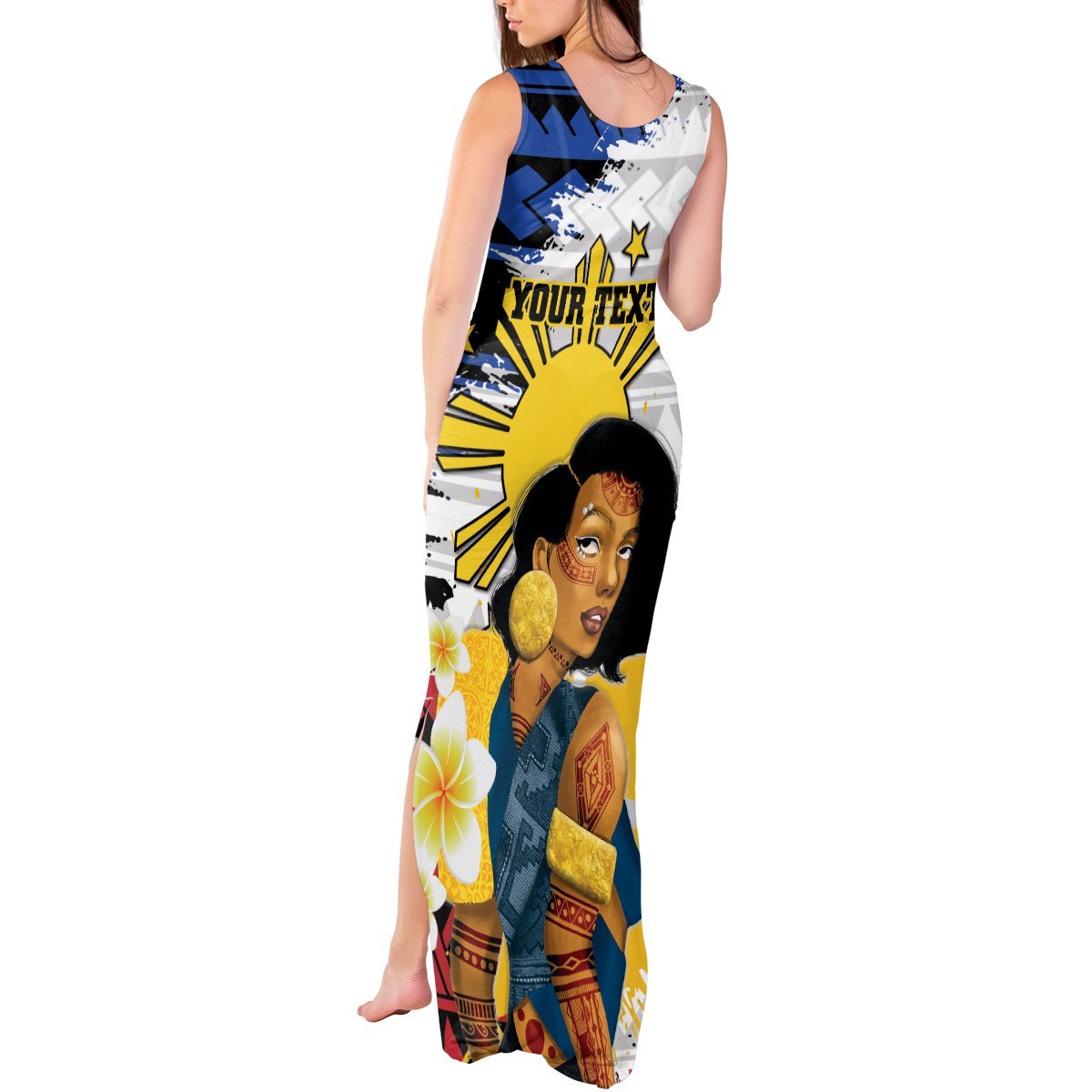 Personalised Philippines Women's Day Tank Maxi Dress Filipino Golden Sun With Polynesian Pattern LT14 - Polynesian Pride