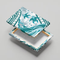 Cyan Polynesia Canvas Wall Art Polynesian Turtle Shark Tattoo Tropical Vintage