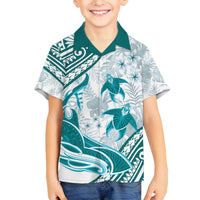 Cyan Polynesia Family Matching Long Sleeve Bodycon Dress and Hawaiian Shirt Polynesian Turtle Shark Tattoo Tropical Vintage LT14 Son's Shirt Cyan - Polynesian Pride