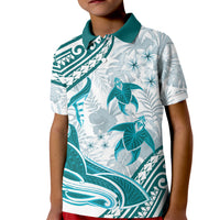 Cyan Polynesia Kid Polo Shirt Polynesian Turtle Shark Tattoo Tropical Vintage LT14 Kid Cyan - Polynesian Pride