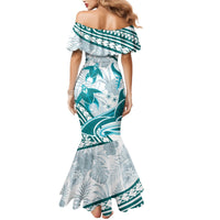 Cyan Polynesia Mermaid Dress Polynesian Turtle Shark Tattoo Tropical Vintage LT14 - Polynesian Pride