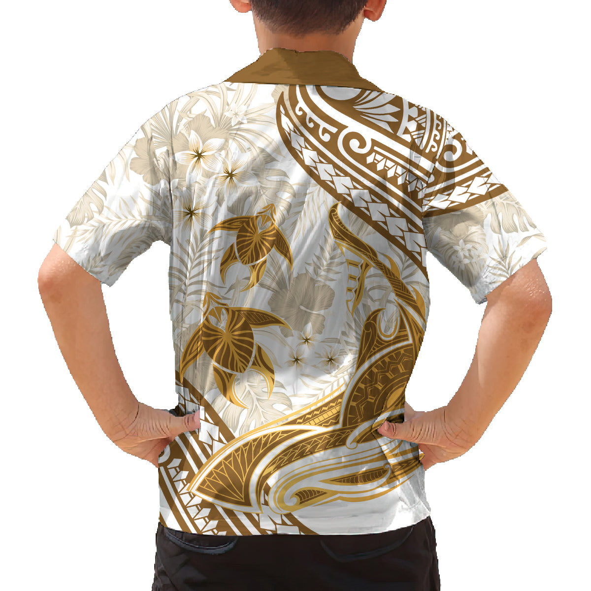 Gold Polynesia Family Matching Long Sleeve Bodycon Dress and Hawaiian Shirt Polynesian Turtle Shark Tattoo Tropical Vintage LT14 - Polynesian Pride