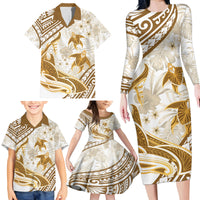 Gold Polynesia Family Matching Long Sleeve Bodycon Dress and Hawaiian Shirt Polynesian Turtle Shark Tattoo Tropical Vintage LT14 - Polynesian Pride