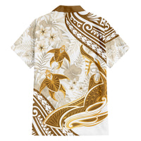 Gold Polynesia Family Matching Off Shoulder Long Sleeve Dress and Hawaiian Shirt Polynesian Turtle Shark Tattoo Tropical Vintage LT14 - Polynesian Pride