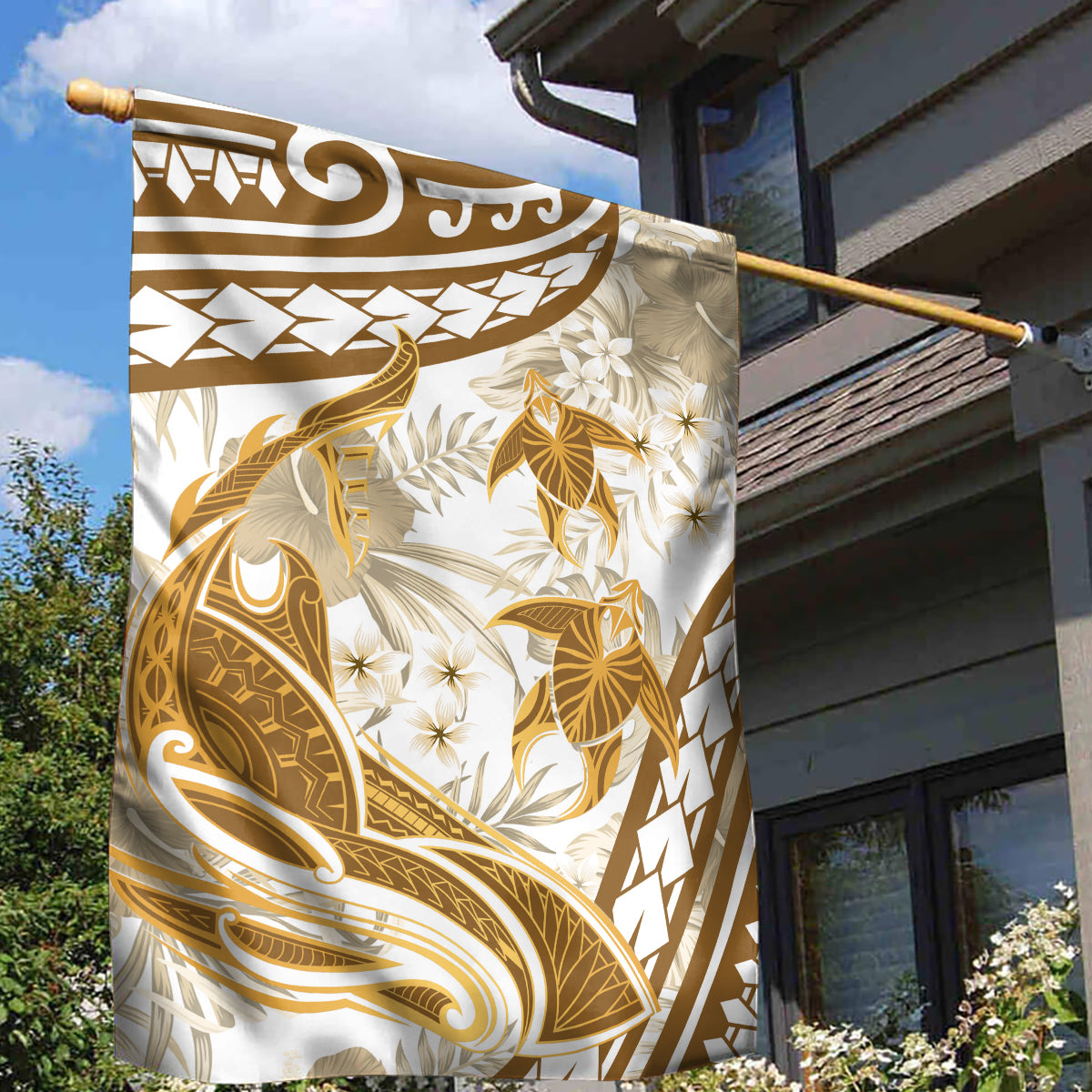 Gold Polynesia Garden Flag Polynesian Turtle Shark Tattoo Tropical Vintage