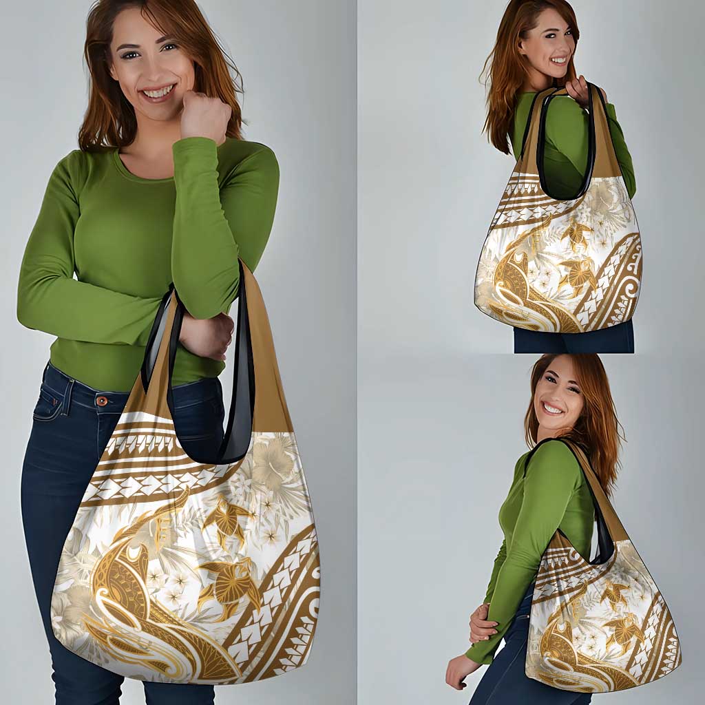 Gold Polynesia Grocery Bag Polynesian Turtle Shark Tattoo Tropical Vintage