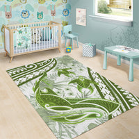Lime Green Polynesia Area Rug Polynesian Turtle Shark Tattoo Tropical Vintage