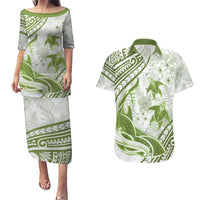 Lime Green Polynesia Couples Matching Puletasi and Hawaiian Shirt Polynesian Turtle Shark Tattoo Tropical Vintage LT14 Lime Green - Polynesian Pride