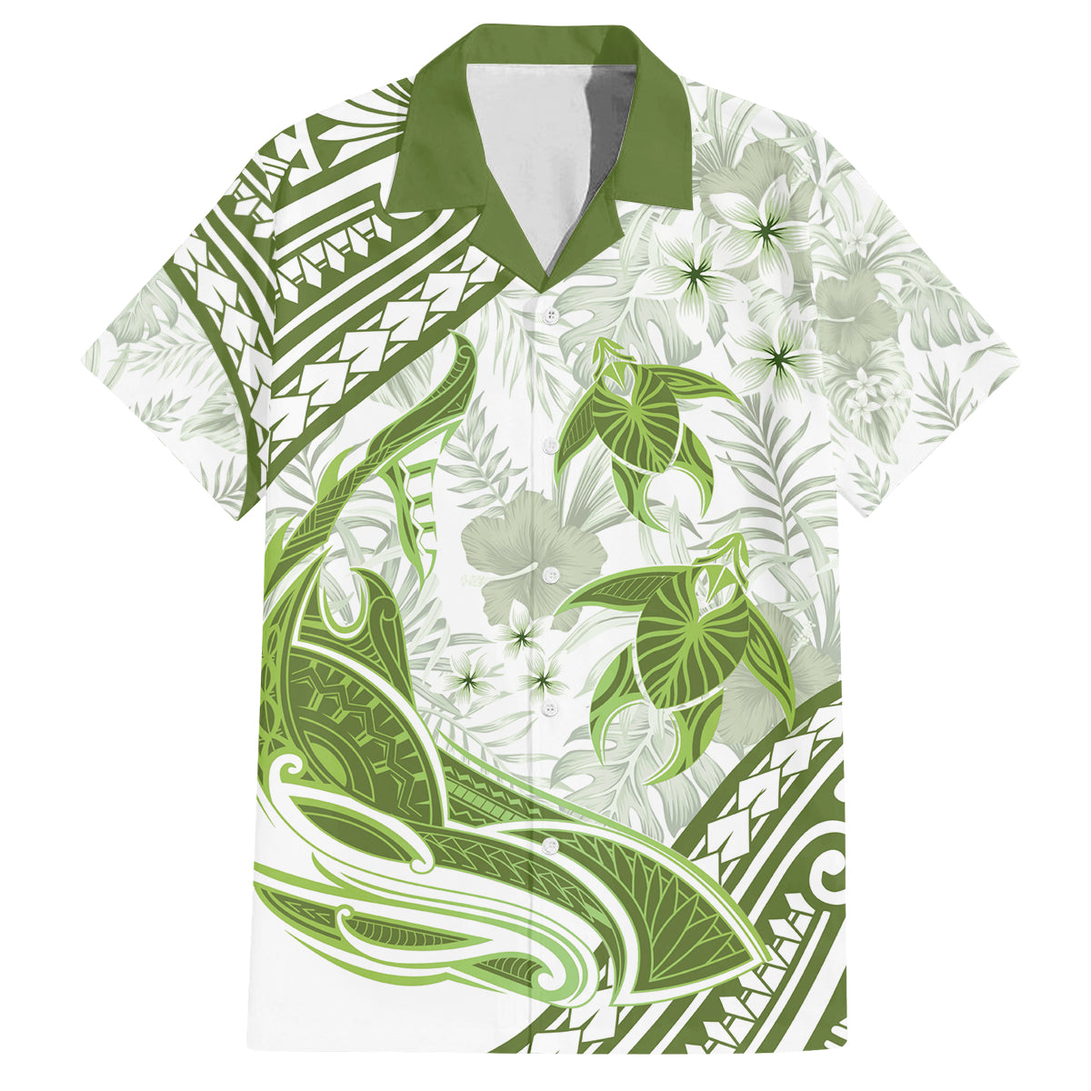 Lime Green Polynesia Family Matching Off Shoulder Short Dress and Hawaiian Shirt Polynesian Turtle Shark Tattoo Tropical Vintage LT14 Dad's Shirt - Short Sleeve Lime Green - Polynesian Pride