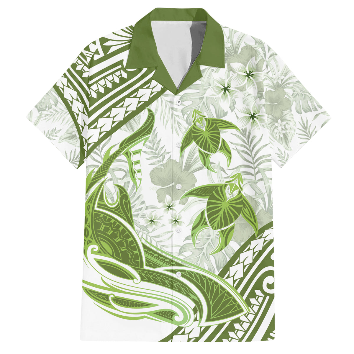 Lime Green Polynesia Family Matching Short Sleeve Bodycon Dress and Hawaiian Shirt Polynesian Turtle Shark Tattoo Tropical Vintage LT14 Dad's Shirt - Short Sleeve Lime Green - Polynesian Pride