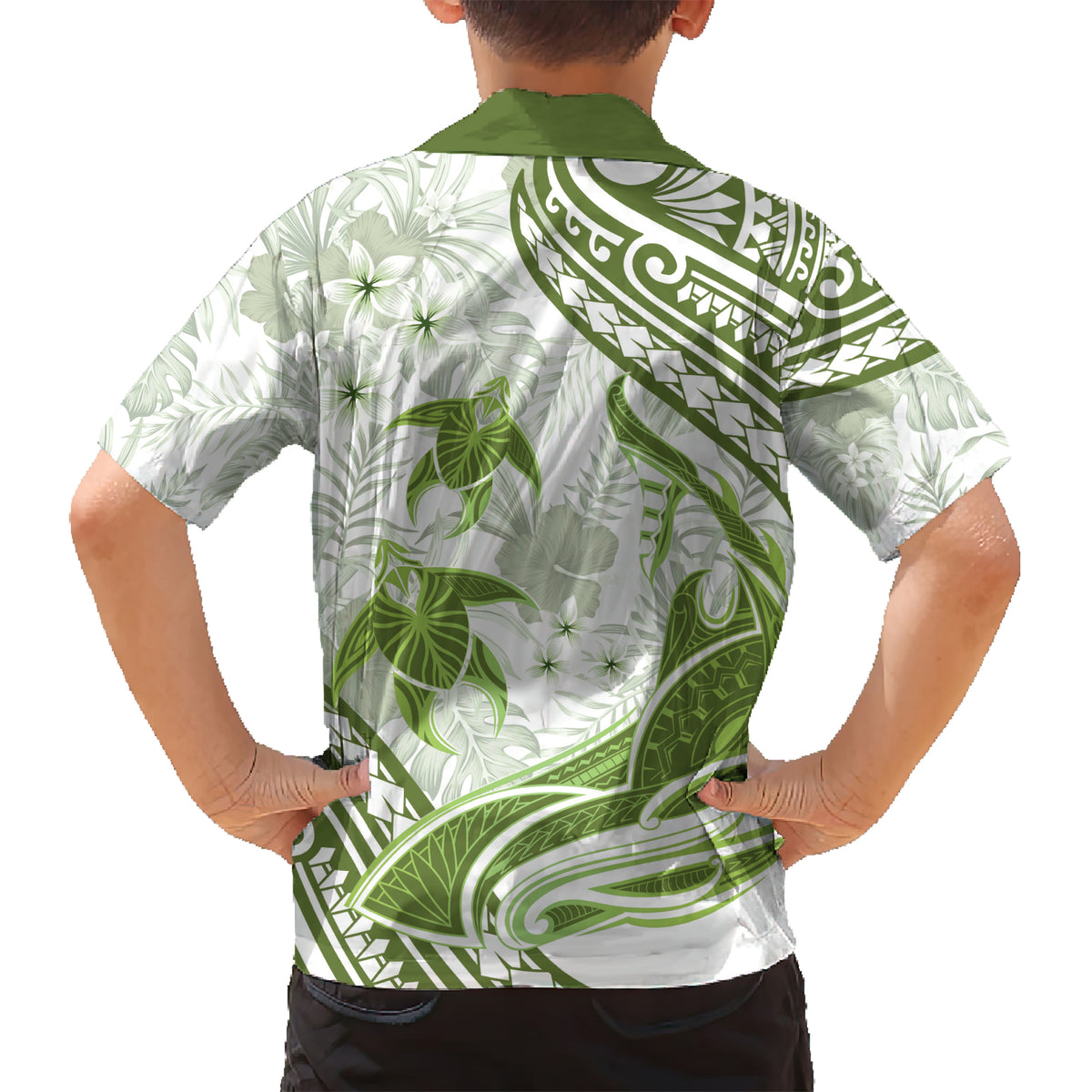 Lime Green Polynesia Kid Hawaiian Shirt Polynesian Turtle Shark Tattoo Tropical Vintage LT14 - Polynesian Pride