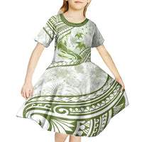 Lime Green Polynesia Kid Short Sleeve Dress Polynesian Turtle Shark Tattoo Tropical Vintage LT14 - Polynesian Pride