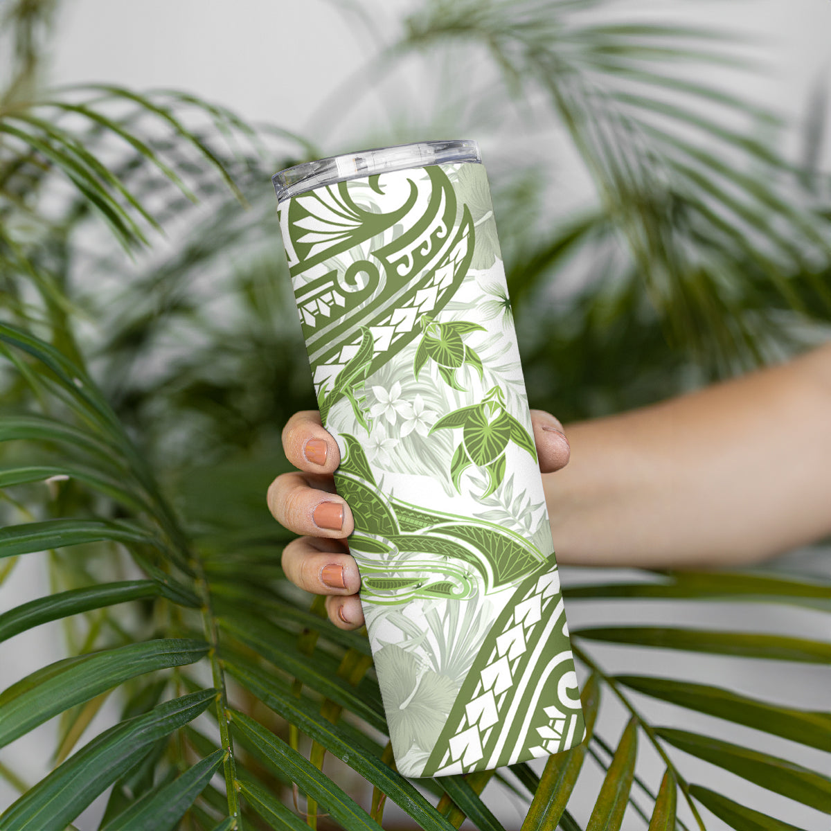Lime Green Polynesia Skinny Tumbler Polynesian Turtle Shark Tattoo Tropical Vintage LT14 - Polynesian Pride