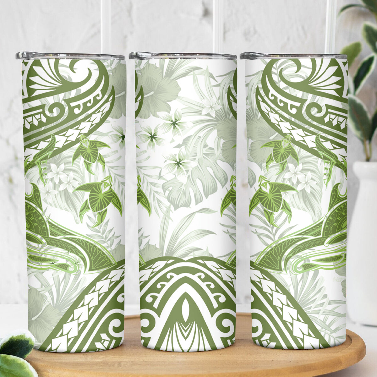 Lime Green Polynesia Skinny Tumbler Polynesian Turtle Shark Tattoo Tropical Vintage LT14 - Polynesian Pride