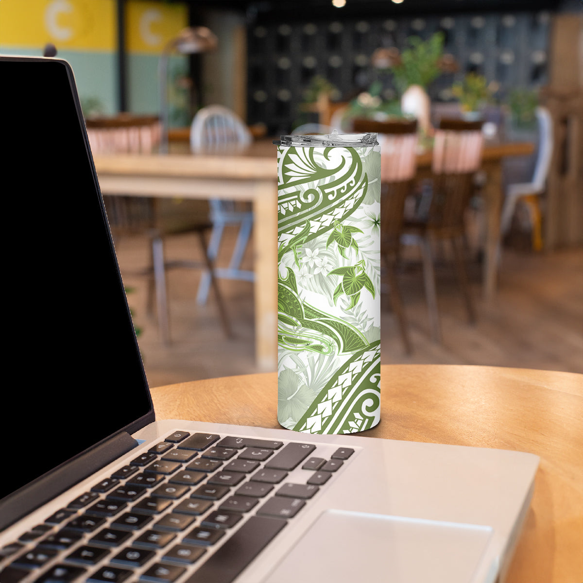 Lime Green Polynesia Skinny Tumbler Polynesian Turtle Shark Tattoo Tropical Vintage LT14 - Polynesian Pride
