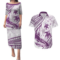 Purple Polynesia Couples Matching Puletasi and Hawaiian Shirt Polynesian Turtle Shark Tattoo Tropical Vintage LT14 Purple - Polynesian Pride