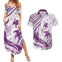 Purple Polynesia Couples Matching Summer Maxi Dress and Hawaiian Shirt Polynesian Turtle Shark Tattoo Tropical Vintage LT14 Purple - Polynesian Pride