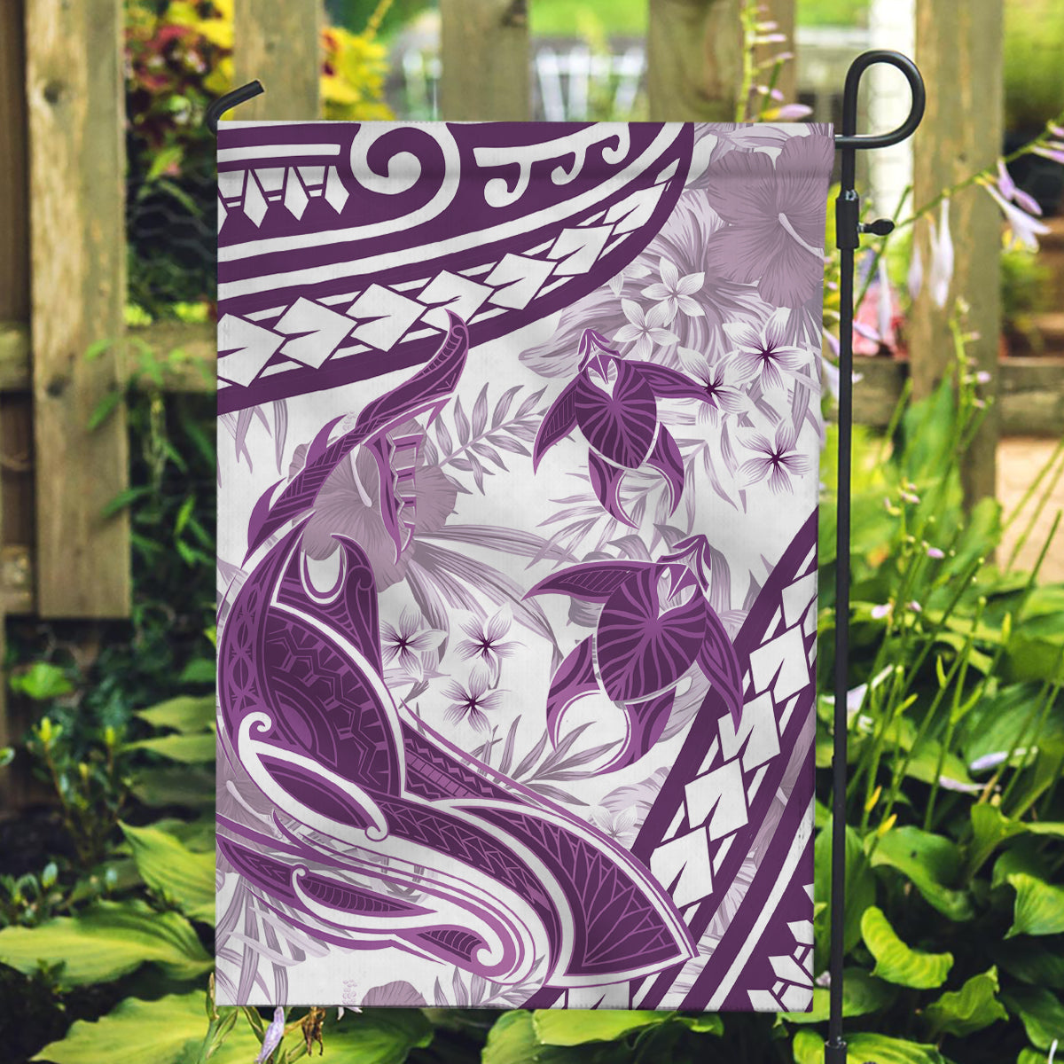 Purple Polynesia Garden Flag Polynesian Turtle Shark Tattoo Tropical Vintage LT14 Garden Flag Purple - Polynesian Pride