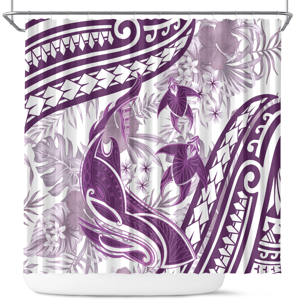 Purple Polynesia Shower Curtain Polynesian Turtle Shark Tattoo Tropical Vintage LT14 Purple - Polynesian Pride