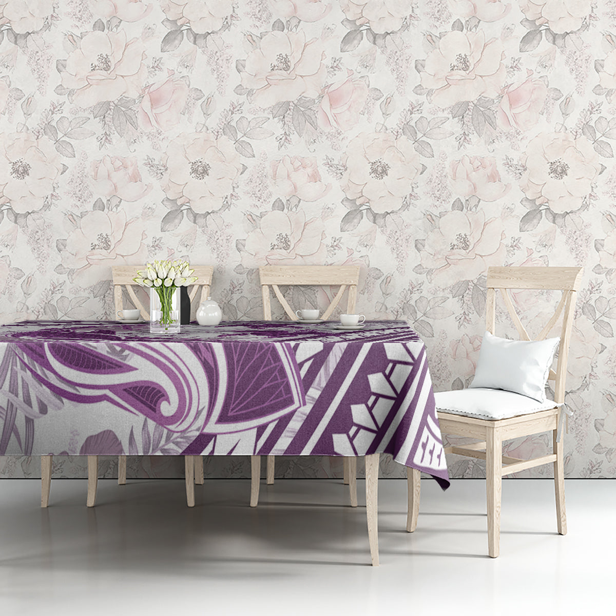 Purple Polynesia Tablecloth Polynesian Turtle Shark Tattoo Tropical Vintage