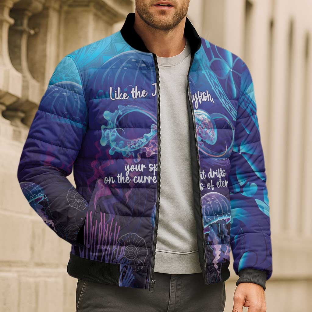 Polynesia Jellyfish Memorial Personalised Bomber Puffer Jacket Infinity Jellies Polynesian Pattern