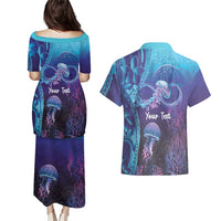 Polynesia Jellyfish Memorial Personalised Couples Matching Puletasi and Hawaiian Shirt Infinity Jellies Polynesian Pattern