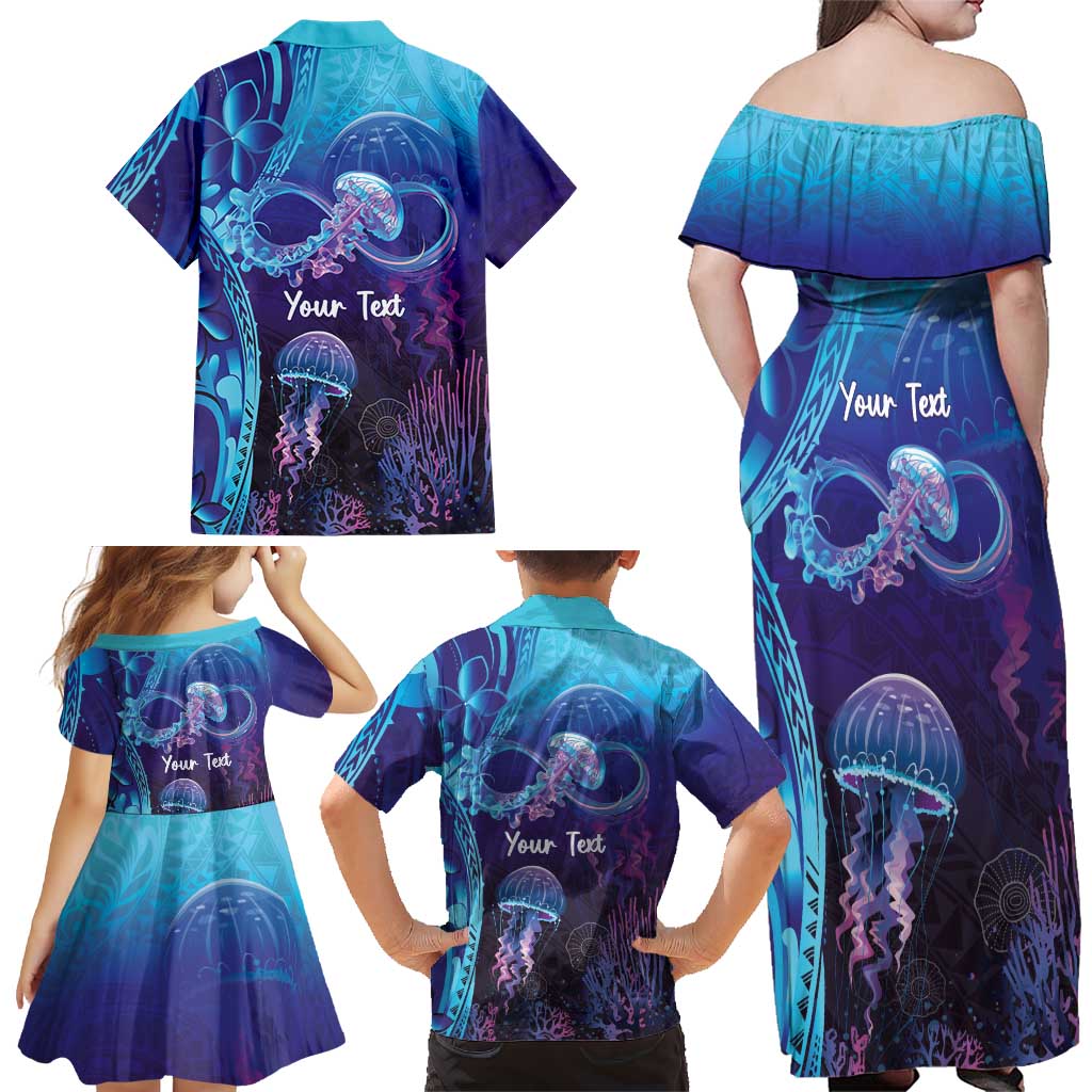 Polynesia Jellyfish Memorial Personalised Family Matching Off Shoulder Maxi Dress and Hawaiian Shirt Infinity Jellies Polynesian Pattern