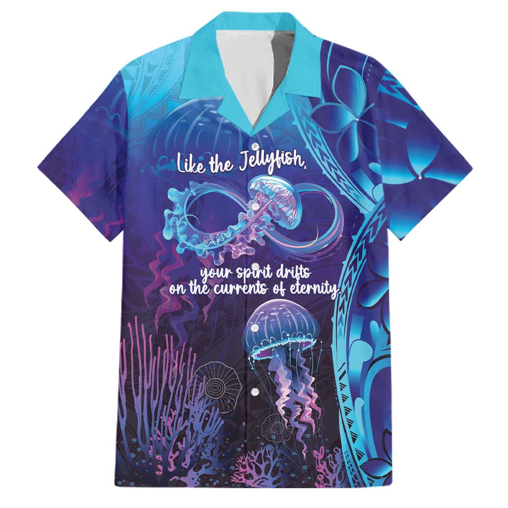 Polynesia Jellyfish Memorial Personalised Family Matching Off Shoulder Short Dress and Hawaiian Shirt Infinity Jellies Polynesian Pattern