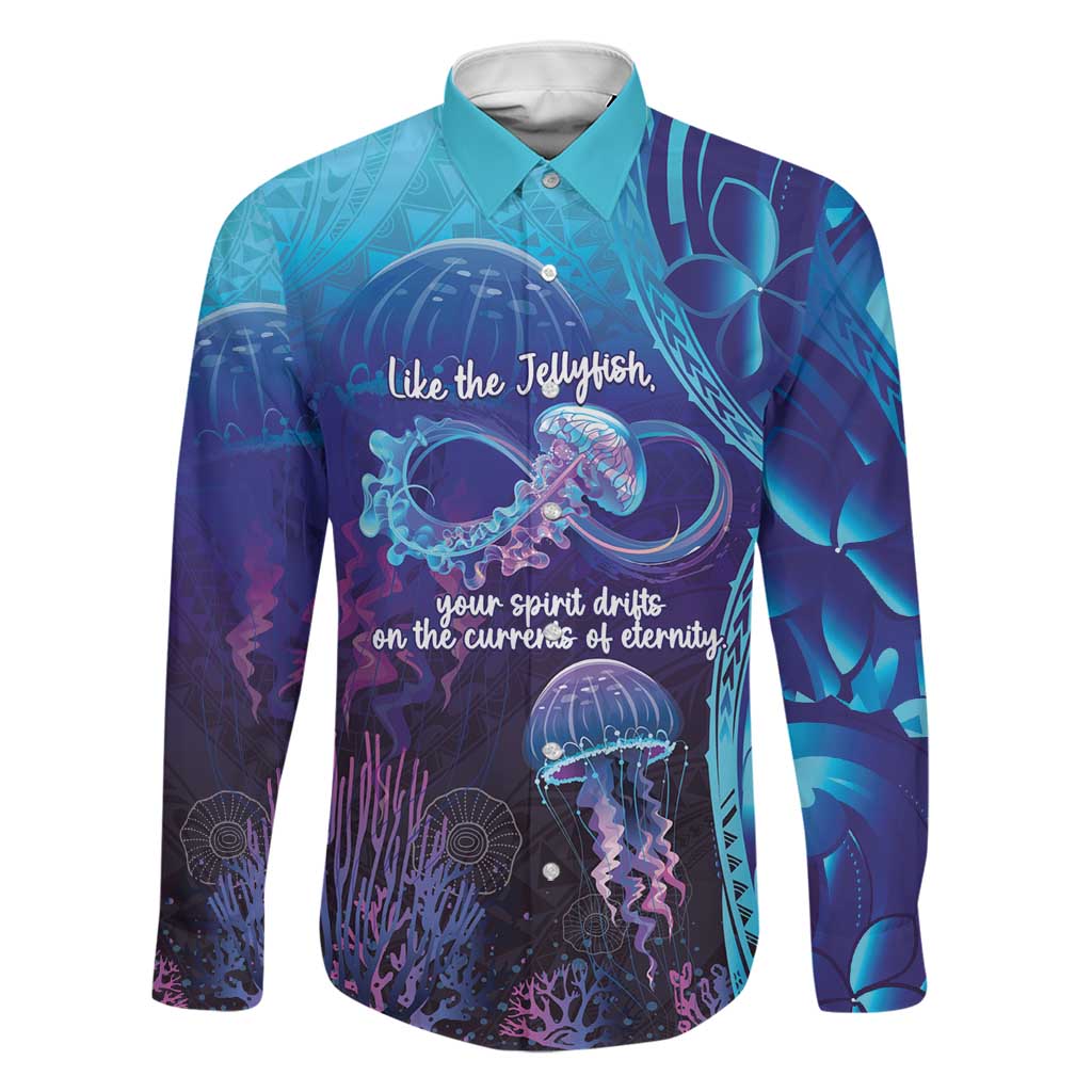 Polynesia Jellyfish Memorial Personalised Family Matching Off Shoulder Short Dress and Hawaiian Shirt Infinity Jellies Polynesian Pattern