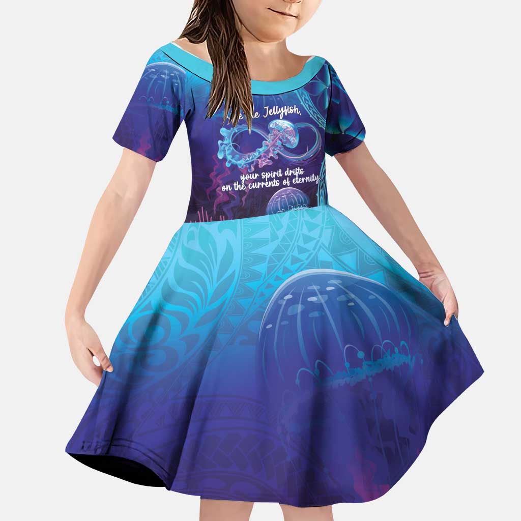 Polynesia Jellyfish Memorial Personalised Family Matching Short Sleeve Bodycon Dress and Hawaiian Shirt Infinity Jellies Polynesian Pattern