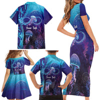 Polynesia Jellyfish Memorial Personalised Family Matching Short Sleeve Bodycon Dress and Hawaiian Shirt Infinity Jellies Polynesian Pattern