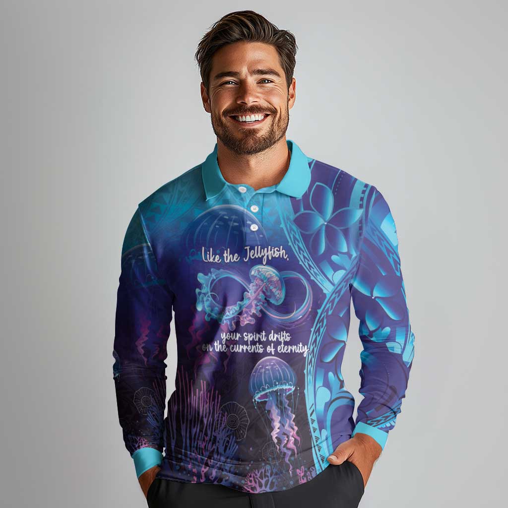Polynesia Jellyfish Memorial Personalised Long Sleeve Polo Shirt Infinity Jellies Polynesian Pattern