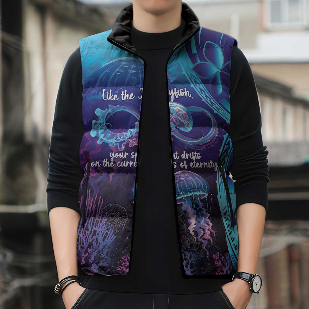 Polynesia Jellyfish Memorial Personalised Sleeveless Puffer Jacket Infinity Jellies Polynesian Pattern