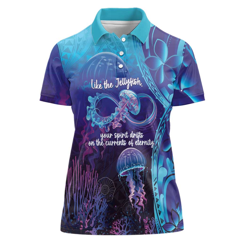 Polynesia Jellyfish Memorial Personalised Women Polo Shirt Infinity Jellies Polynesian Pattern