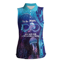 Polynesia Jellyfish Memorial Personalised Women Sleeveless Polo Shirt Infinity Jellies Polynesian Pattern