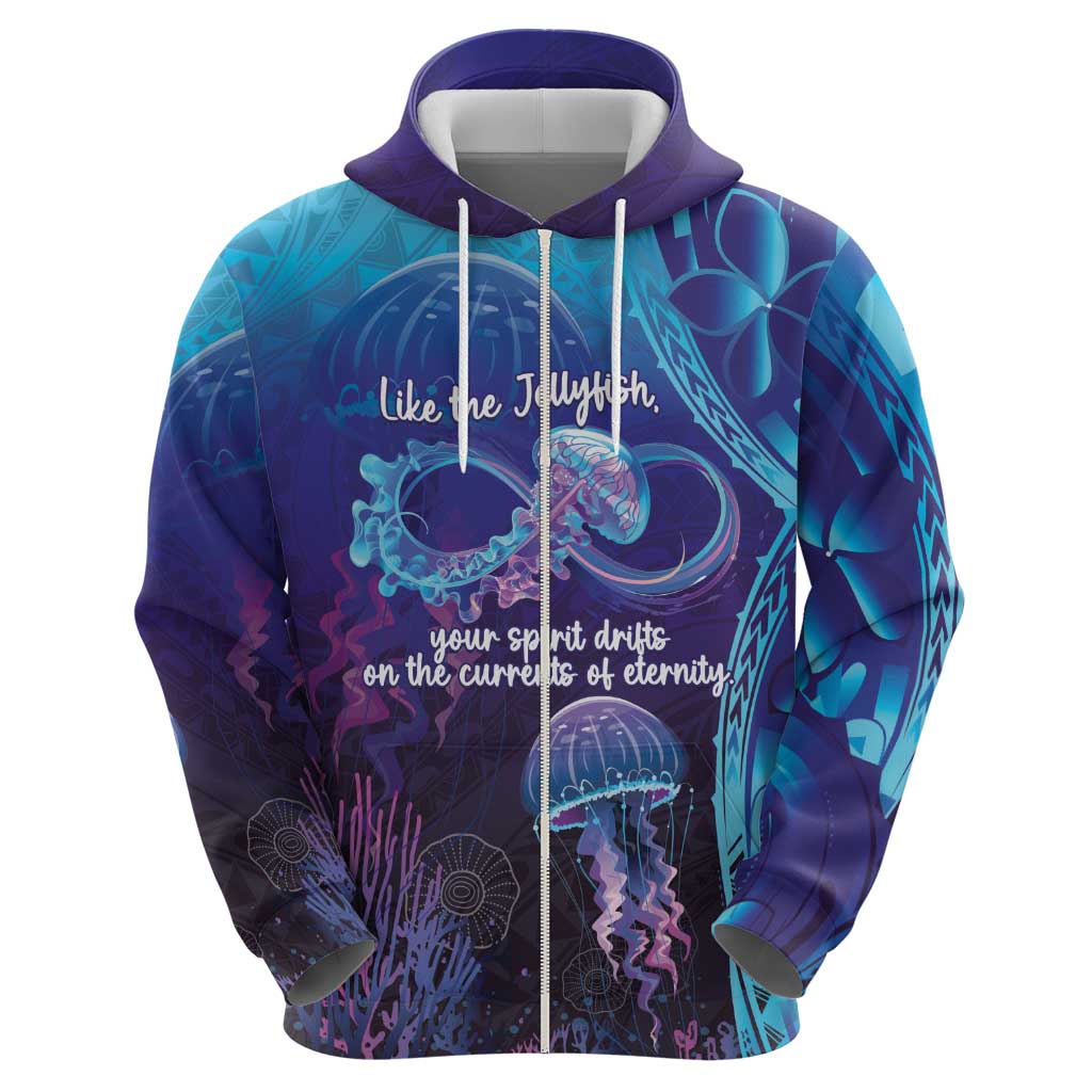 Polynesia Jellyfish Memorial Personalised Zip Hoodie Infinity Jellies Polynesian Pattern