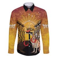 Australia And New Zealand ANZAC Family Matching Long Sleeve Bodycon Dress and Hawaiian Shirt Aussie Kangaroo With Aotearoa Kiwi Lest We Forget LT14 Dad's Shirt - Long Sleeve Yellow - Polynesian Pride