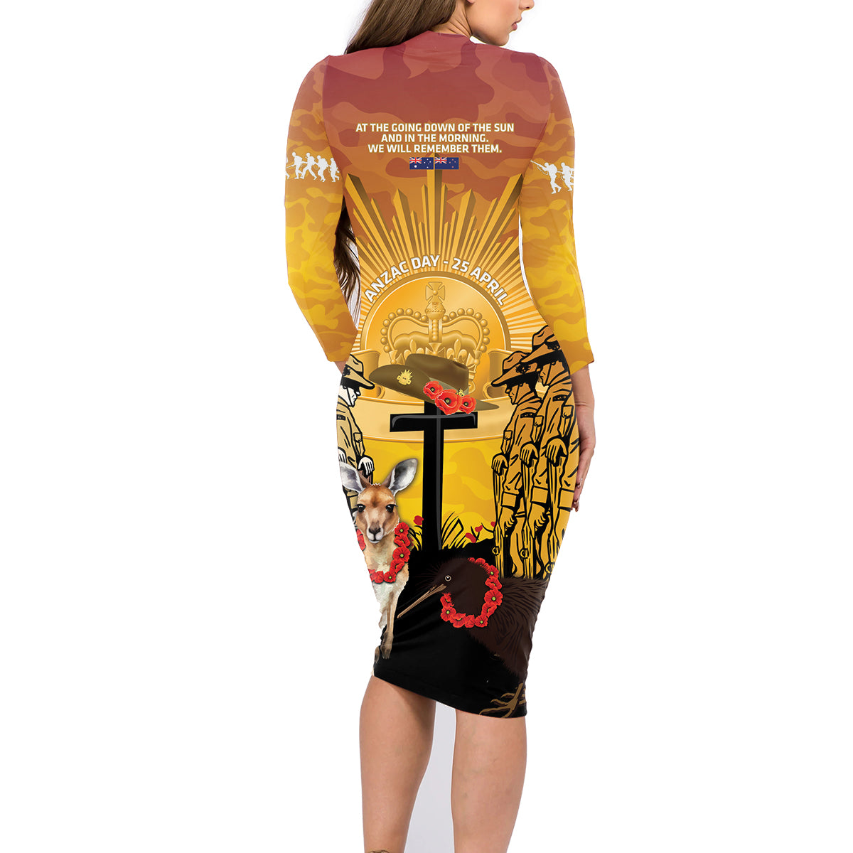 Australia And New Zealand ANZAC Family Matching Long Sleeve Bodycon Dress and Hawaiian Shirt Aussie Kangaroo With Aotearoa Kiwi Lest We Forget LT14 - Polynesian Pride