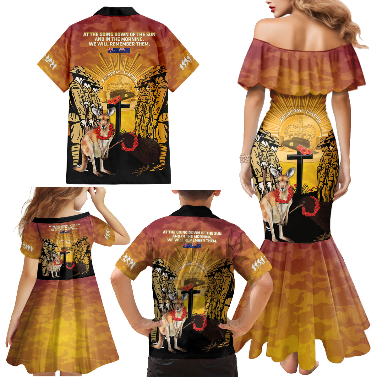Australia And New Zealand ANZAC Family Matching Mermaid Dress and Hawaiian Shirt Aussie Kangaroo With Aotearoa Kiwi Lest We Forget LT14 - Polynesian Pride