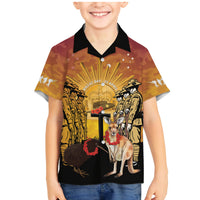 Australia And New Zealand ANZAC Family Matching Mermaid Dress and Hawaiian Shirt Aussie Kangaroo With Aotearoa Kiwi Lest We Forget LT14 Son's Shirt Yellow - Polynesian Pride