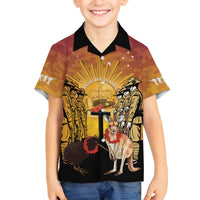 Australia And New Zealand ANZAC Family Matching Off Shoulder Short Dress and Hawaiian Shirt Aussie Kangaroo With Aotearoa Kiwi Lest We Forget LT14 Son's Shirt Yellow - Polynesian Pride