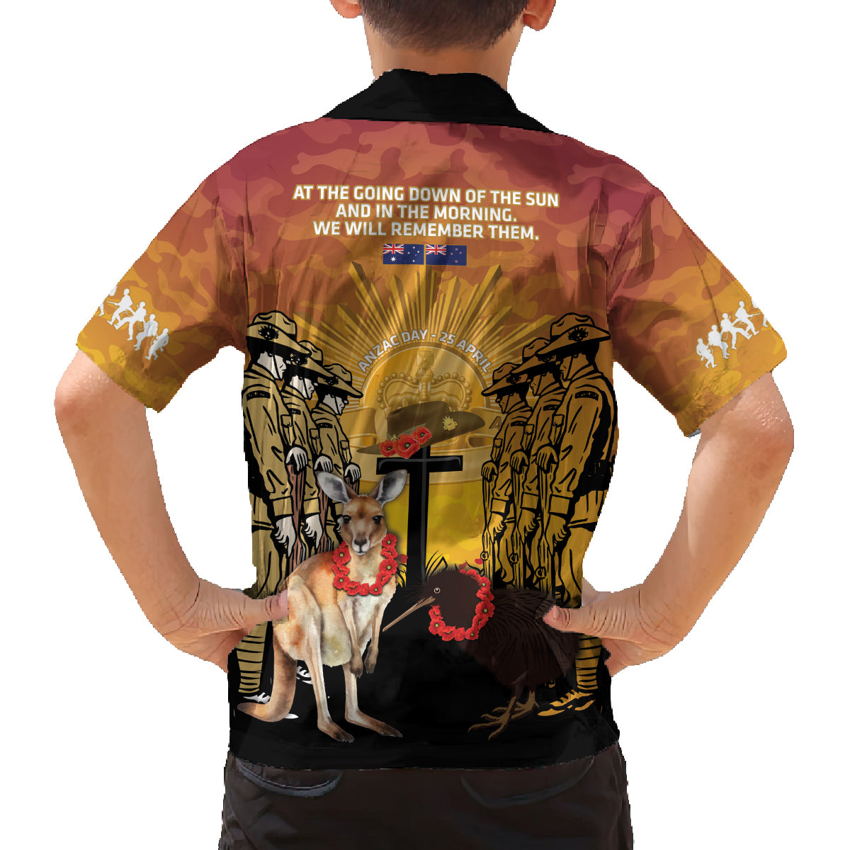 Australia And New Zealand ANZAC Family Matching Puletasi and Hawaiian Shirt Aussie Kangaroo With Aotearoa Kiwi Lest We Forget LT14 - Polynesian Pride