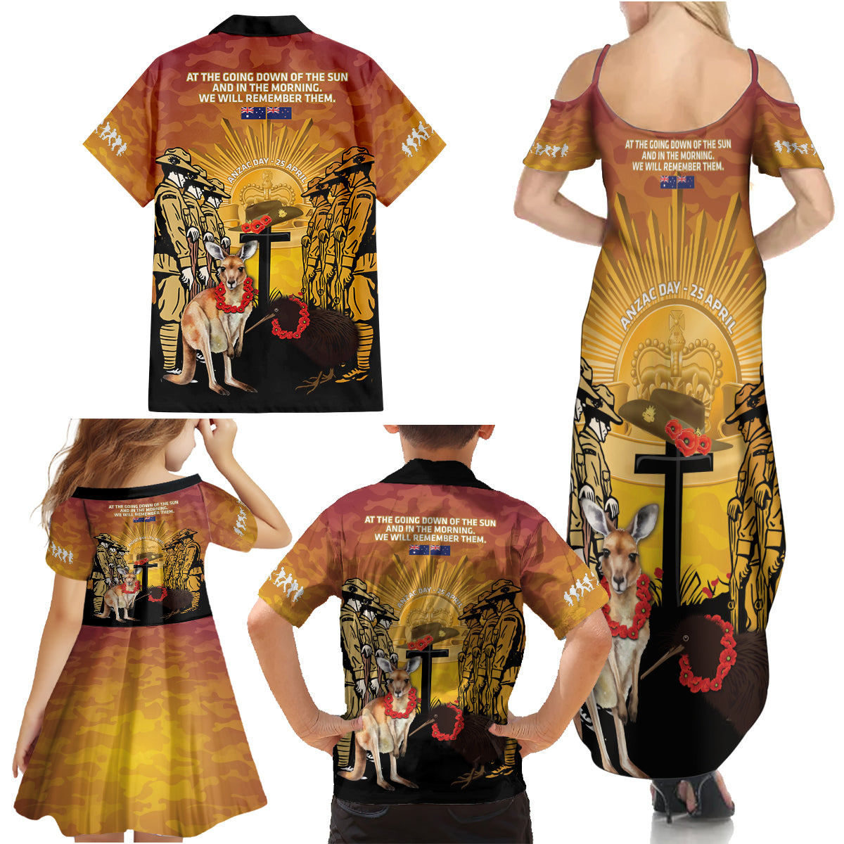 Australia And New Zealand ANZAC Family Matching Summer Maxi Dress and Hawaiian Shirt Aussie Kangaroo With Aotearoa Kiwi Lest We Forget LT14 - Polynesian Pride