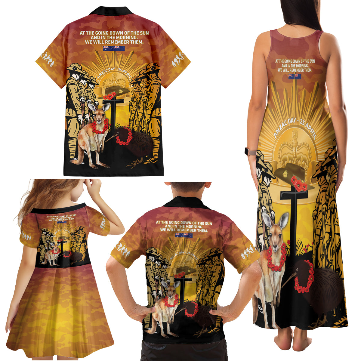 Australia And New Zealand ANZAC Family Matching Tank Maxi Dress and Hawaiian Shirt Aussie Kangaroo With Aotearoa Kiwi Lest We Forget LT14 - Polynesian Pride